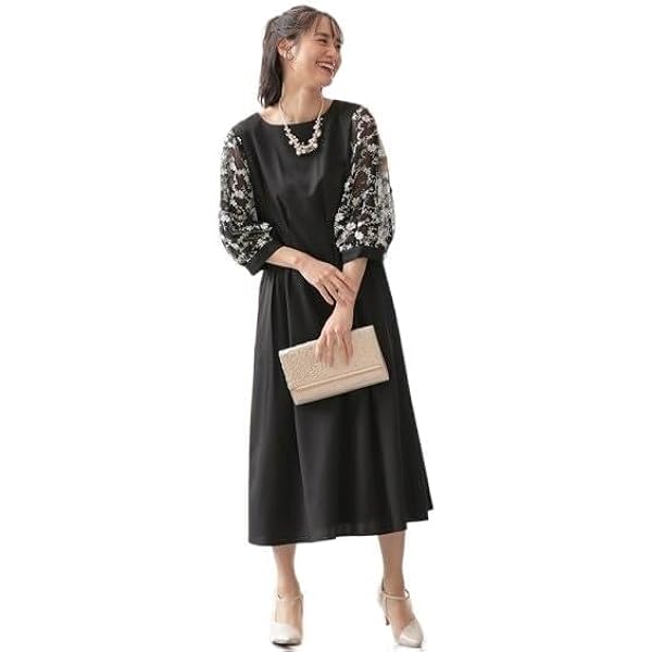 Amazon | [ニッセン] 結婚式・パーティードレス 袖チュール
